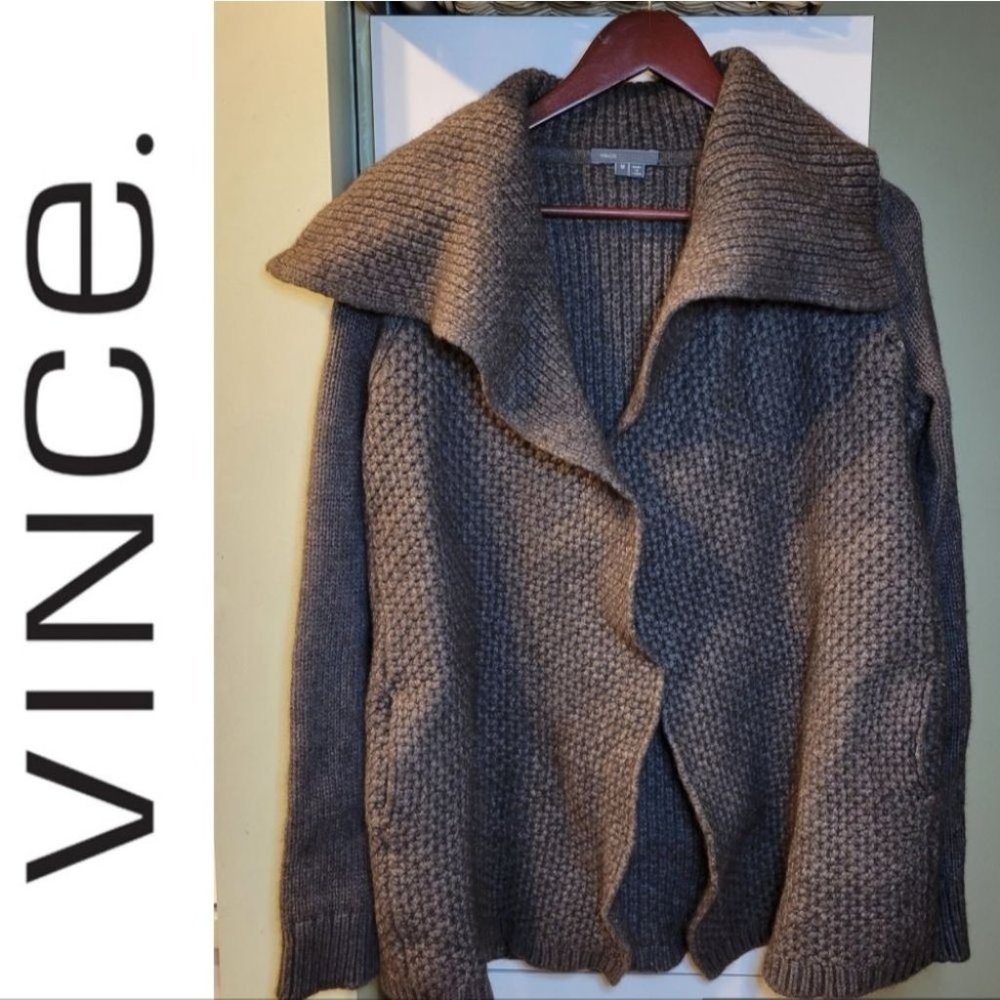 Vince Brown Open-Front Knit Cardigan Sweater